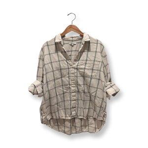 Madewell Oversized Plaid Button-Down Shirt | Cream Black | Size L